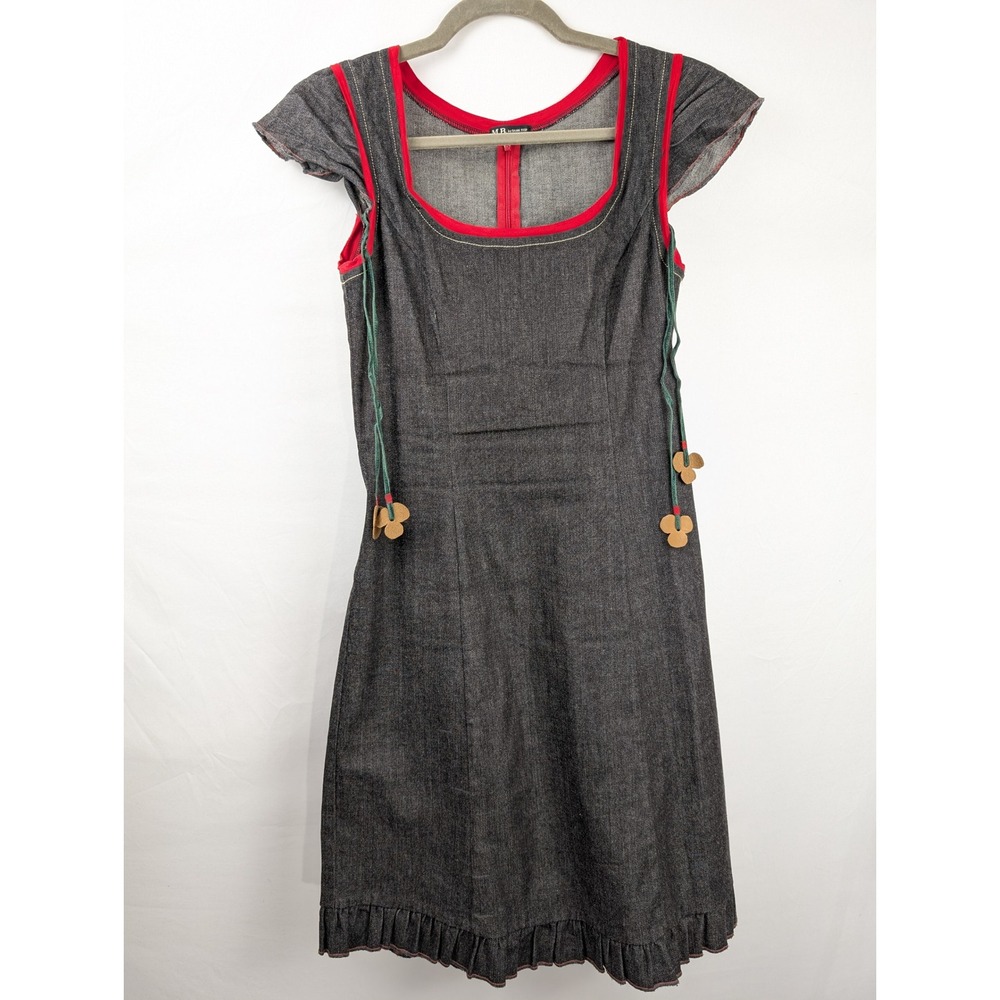 Vintage Denim Cottagecore Midi Dress Size S Gray Preppy Granola Boho Euro Grunge